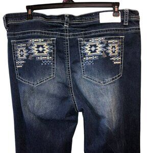Charme Womens Size 22 Dark Wash Blue Stretch Embroidered Pockets Straight Jeans